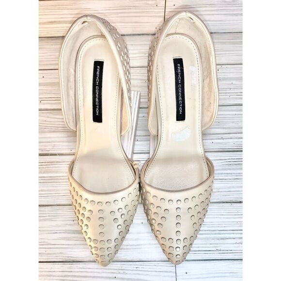 French Connection Forever Beige Studded Vegan Leather Heels S:8 - Picture 5 of 9